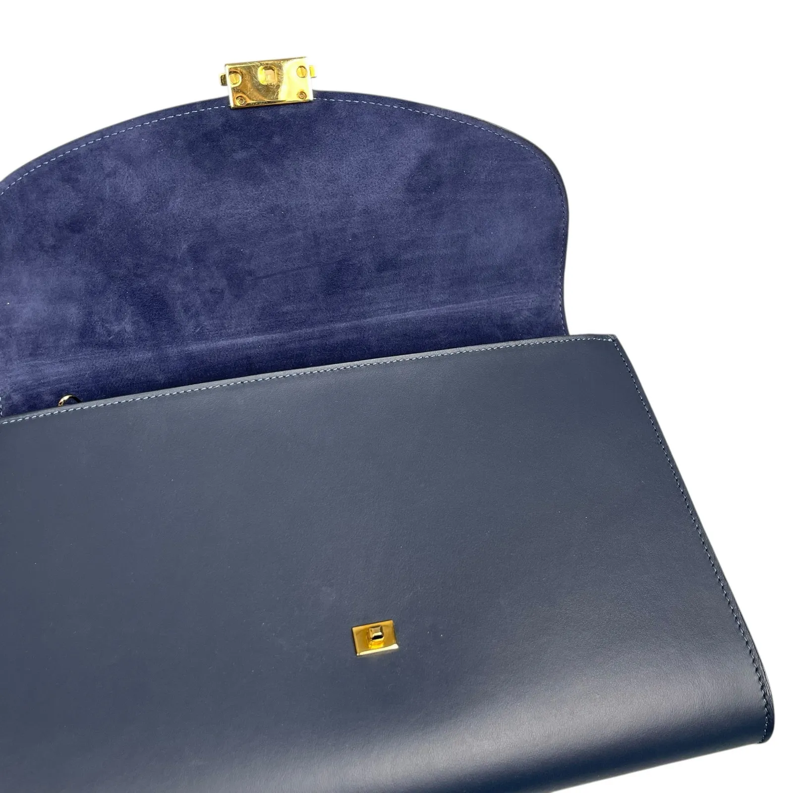 Mansur Gavriel Women Gray Blue Calf Leather Envelope Flat Clutch Pouch Purse Bag - Image 6