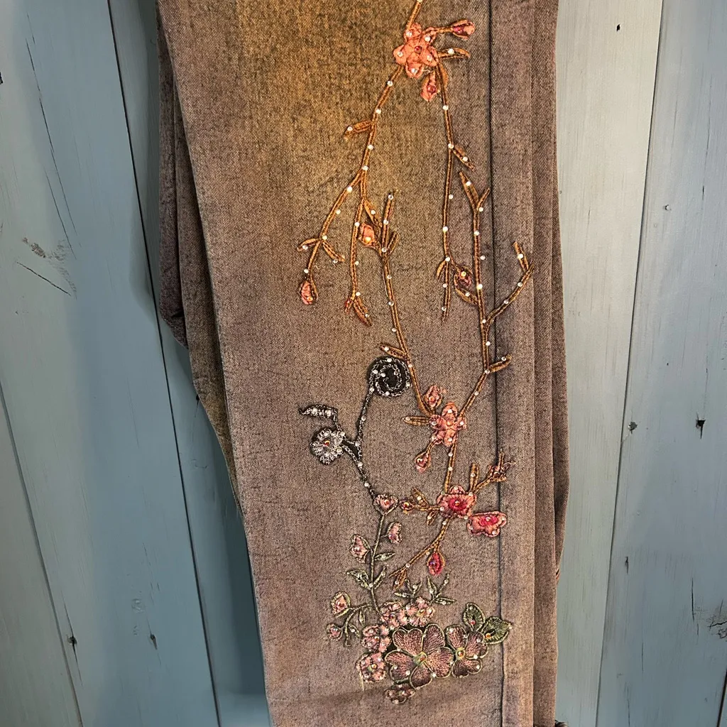 Jones New York Floral Embroidered Jean Jacket - Black & Grey - Image 7