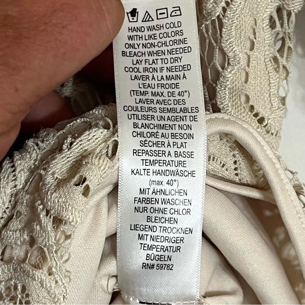 ADRIANNA PAPELL Women Size Small Beige Floral Lace Crew Neck Short Sleeve Blouse - Image 7