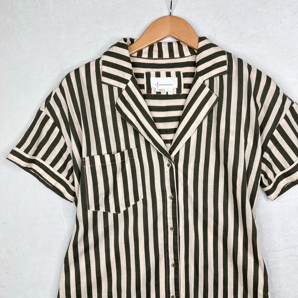 Anthropologie Purple Embroidered Lounge Midi Stripped Cream & Green Dress Sz-SM - Image 6