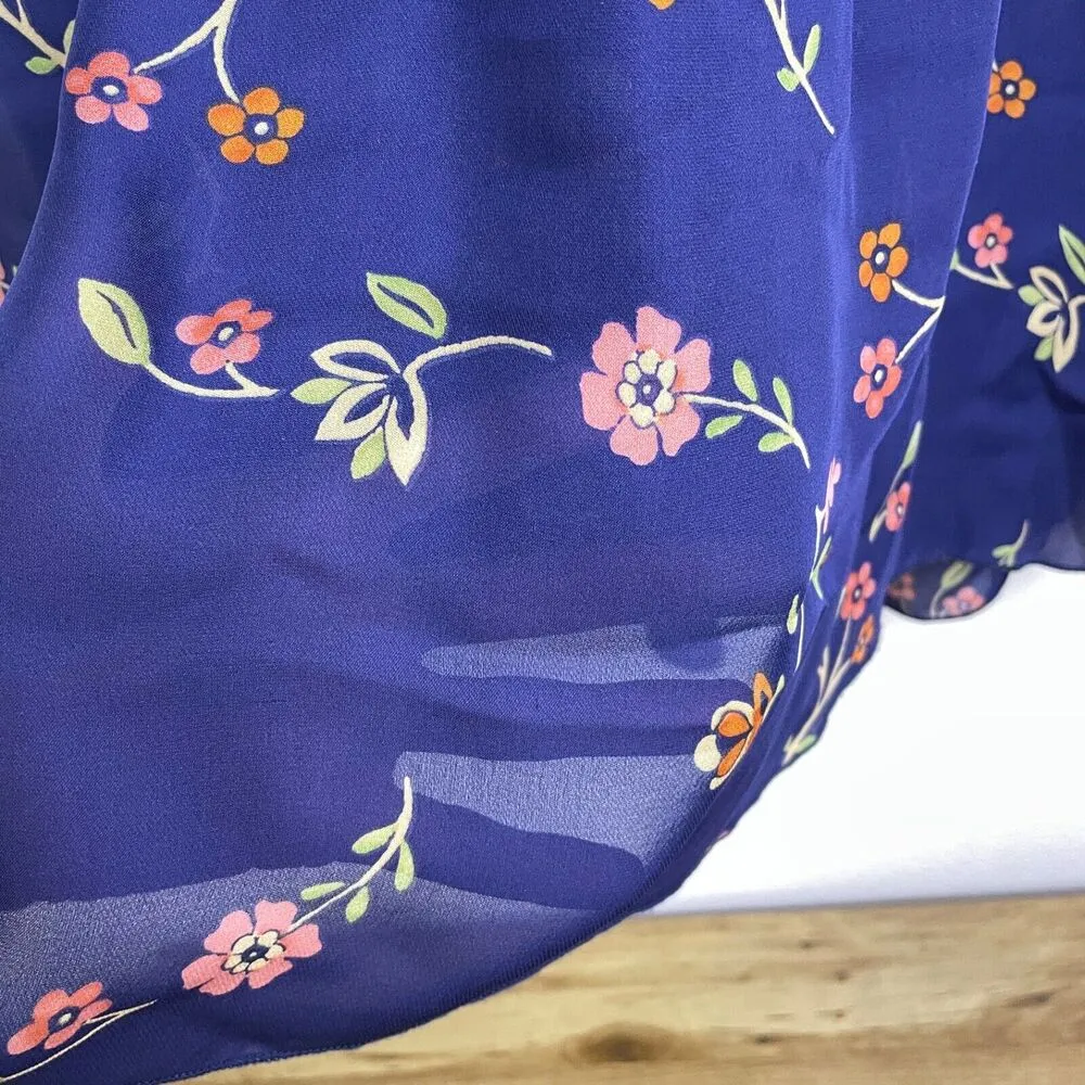 Love Johnny Was Silk Dress Medium Blue Floral Tassels Sheer Flowers In The Wind - Image 10