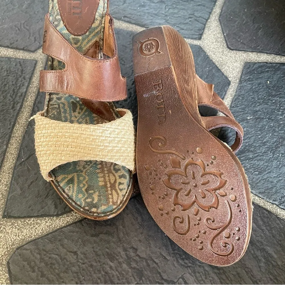 Mixed Media Slip On Boho Sandal Wedge Clog Size 9 - Image 8