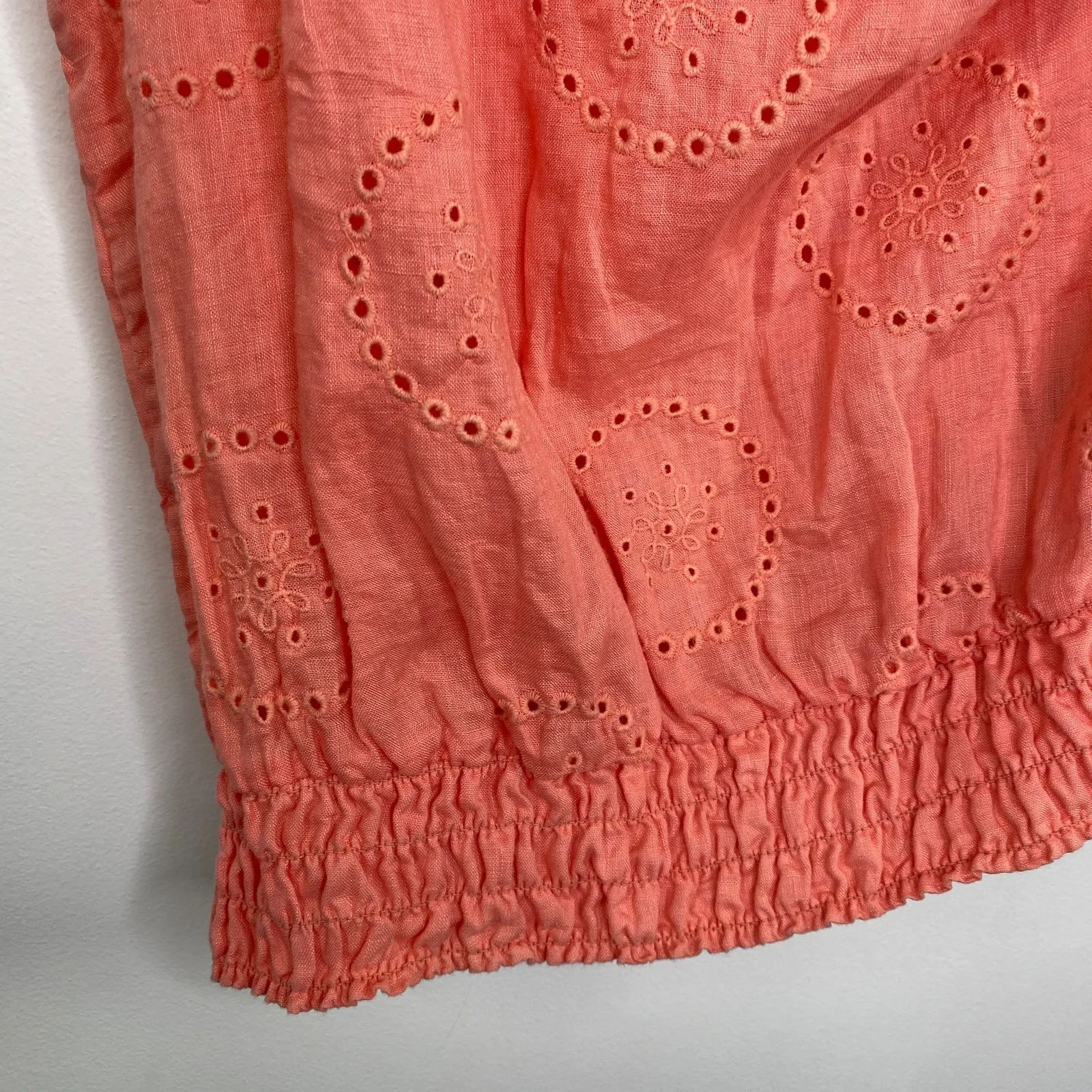 Express Salmon Peach Pink One Shoulder Ruffle 100% Linen Top Women's Size Medium - Image 2