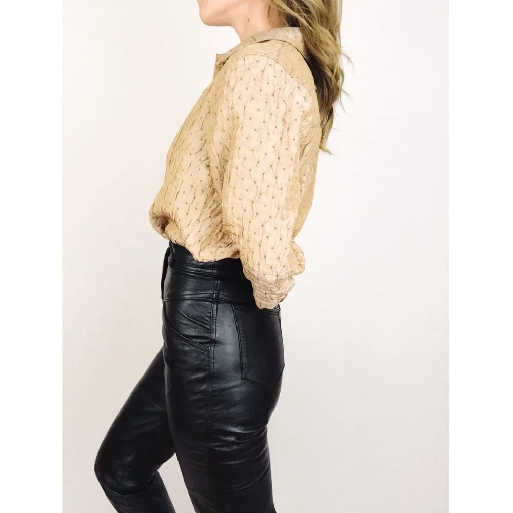 Vintage Textured Satin Shirt Jacket | Size M Tan Size M - Image 6