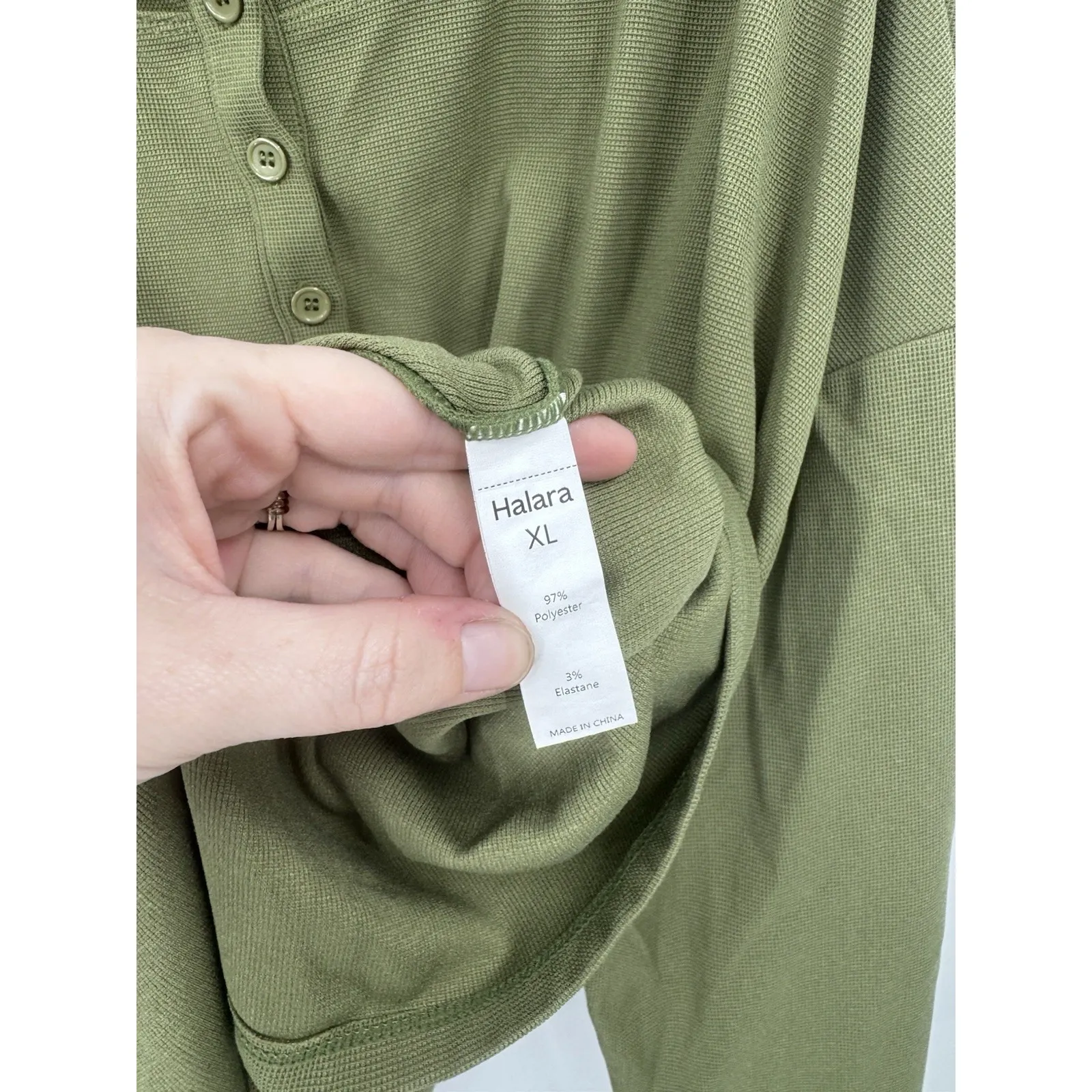 Halara Thumb Hole Button Sweatshirt Women XL Green Athleisure Waffle Knit Casual - Image 5