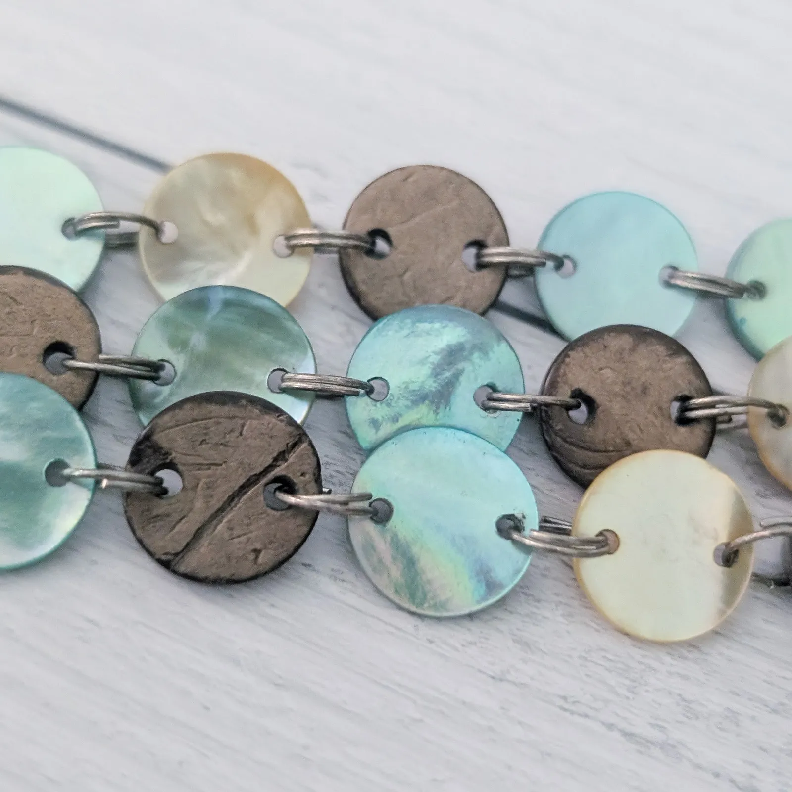 Green & Yellow Painted? Shell? Multi Row Bracelet - Image 10