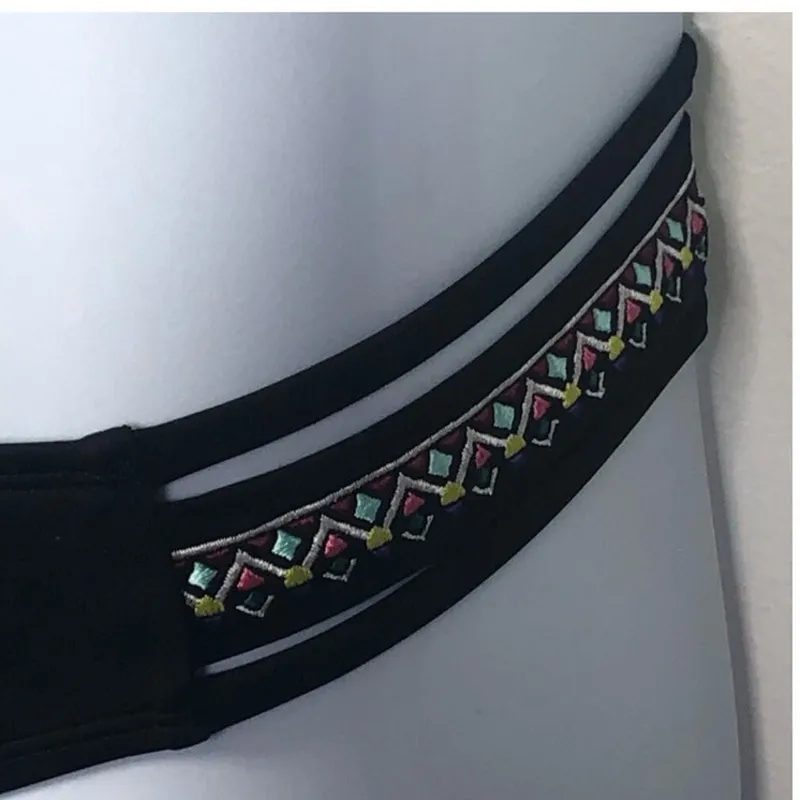 PINK Victoria’s Secret Tribal Embroidered Bikini Set S/M Black EUC - Image 7