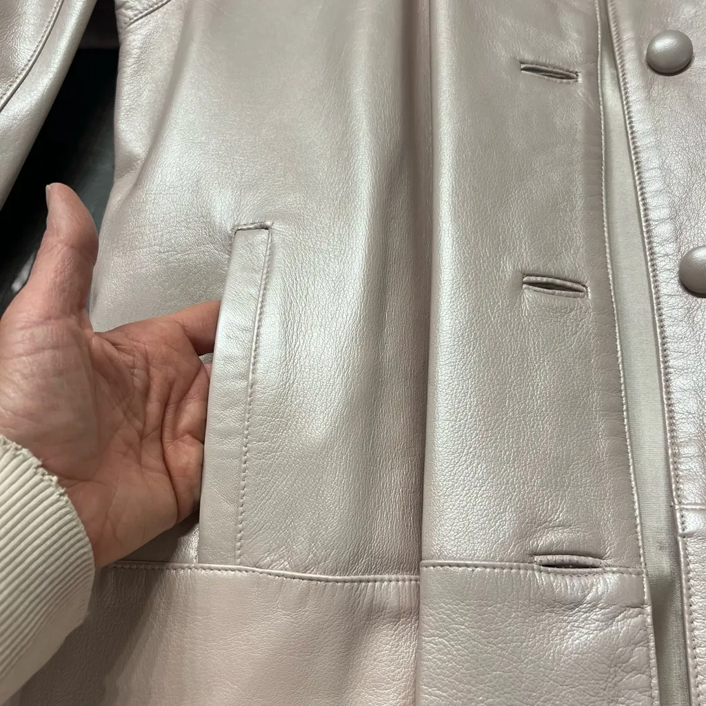 Vintage Dero by Rocco D'Amelio Womens Genuine Leather Coat Size L Pearl Pink USA Size L - Image 8