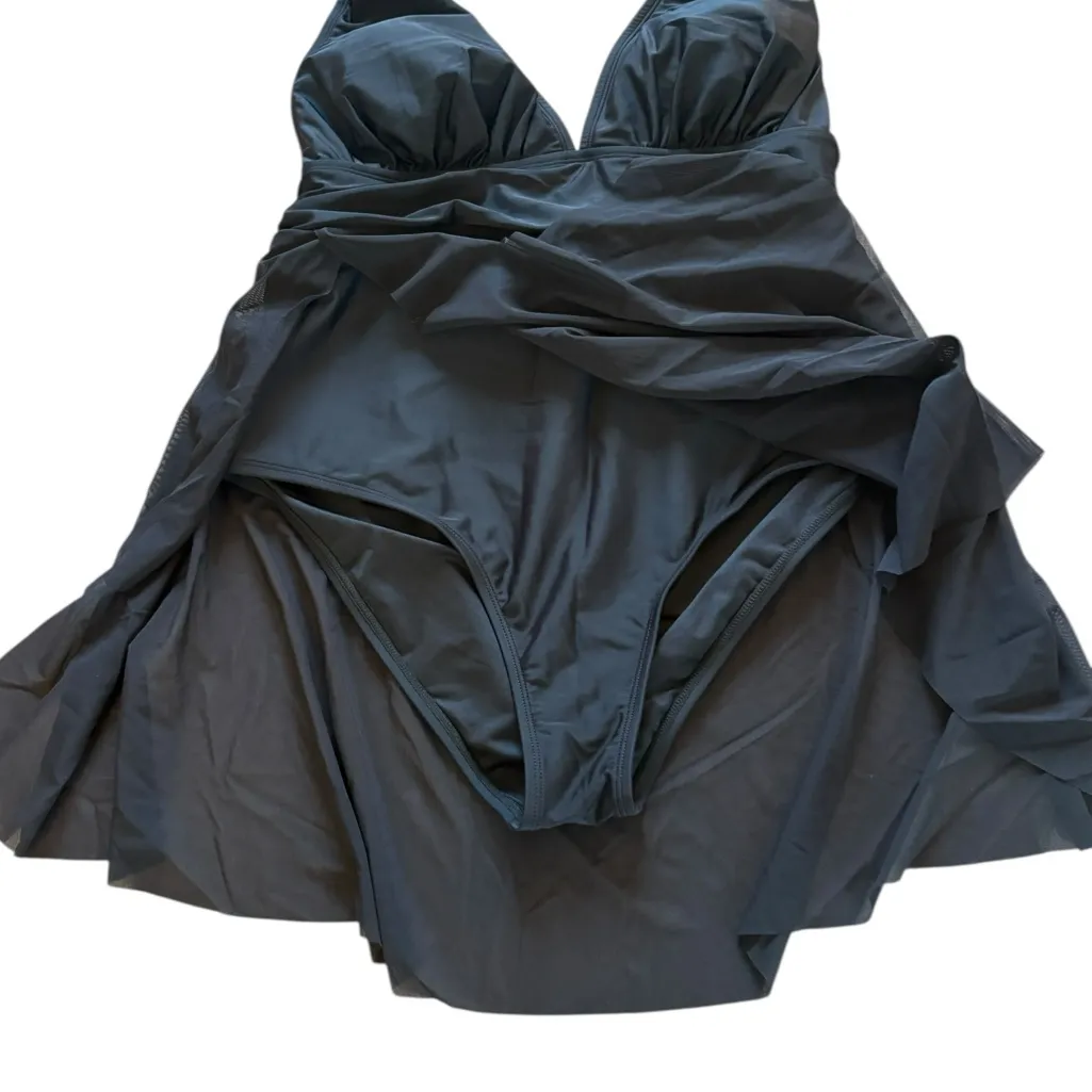 Cupshe Black One Piece Swimsuit Dress Halter Top Tummy Control Womens 1X NEW - Image 4