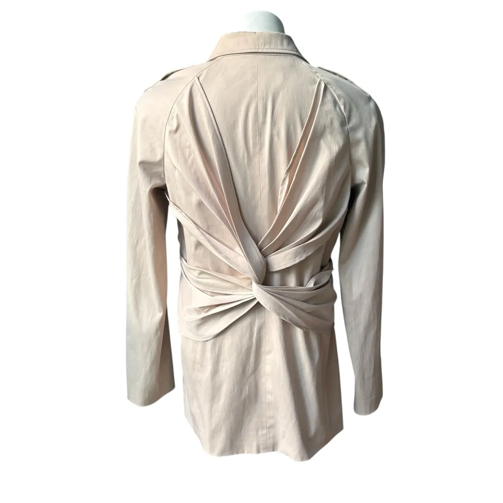 Michael Kors Cream Ruch Detail Short Trench Jacket Back Twist Sash, Sz 8 Tan - Image 2