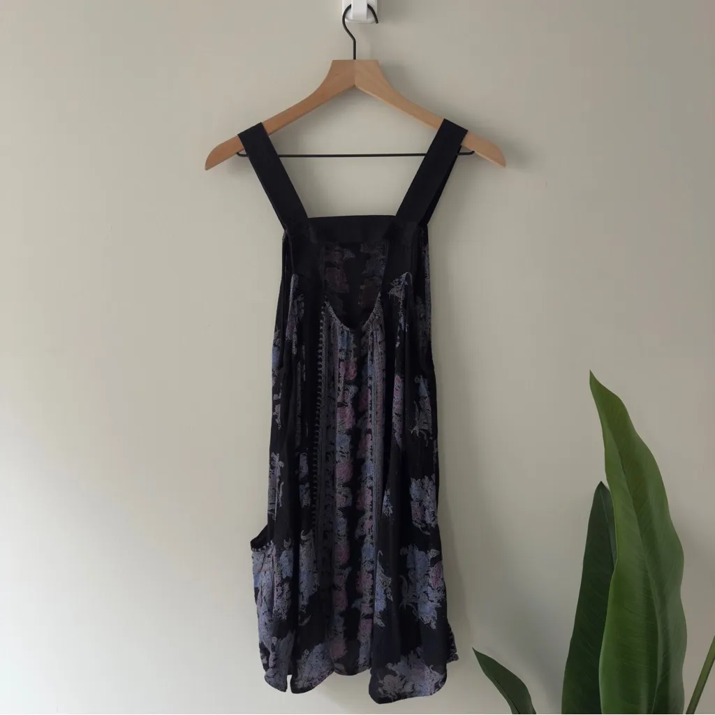 Free People Paradise Song Dress Black Floral Sleeveless mini pockets bohemian S - Image 3