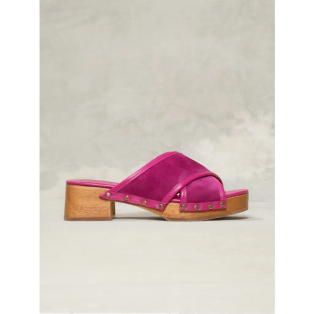 M. Gemi The Mariella Suede Strappy Wooden Clogs Size US 9 Pink - Image 2