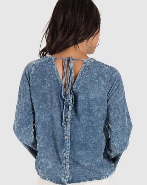 Blue Corduroy Velvet Top Long Sleeve - Image 2