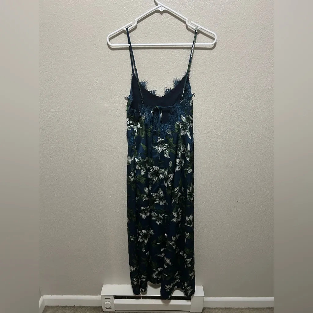 JOA Floral Lace Trim Slip Dress | Size Medium | Double Side Slits Blue - Image 2