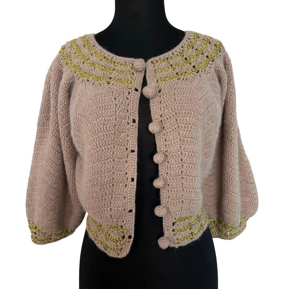 Cache Tan Luxe Metallic Cashmere Wool Blend Top New Sweater Stretch $168 NWT - Image 5