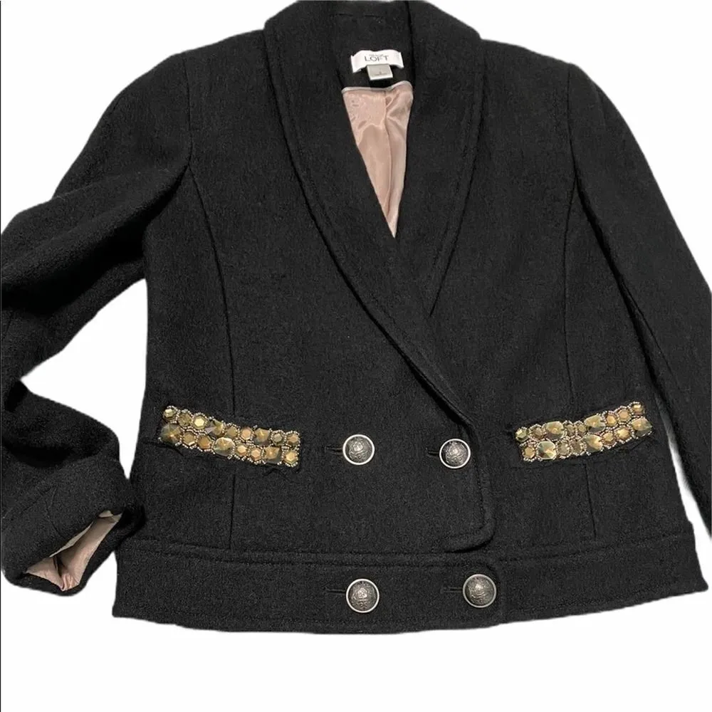 Loft Wool Blazer Double‎ Breasted Gemstones Black 2 - Image 14