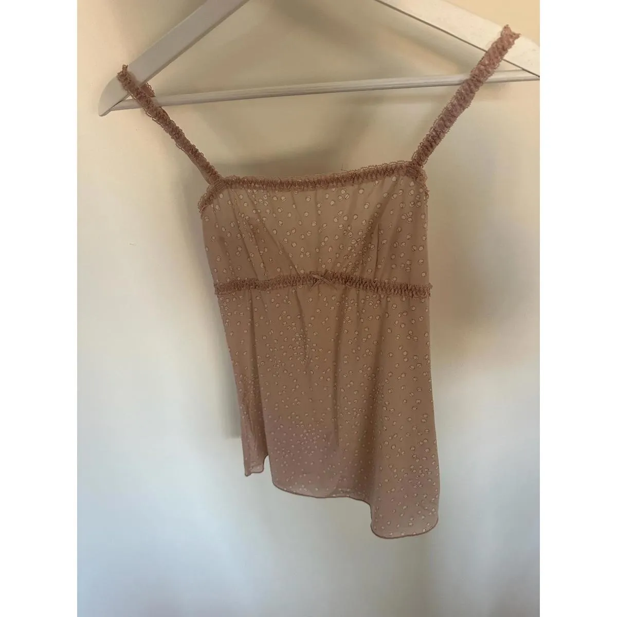 Baby Pink Frilly Bow Sheer Coquette Polka Dot Milkmaid Cami - Image 2