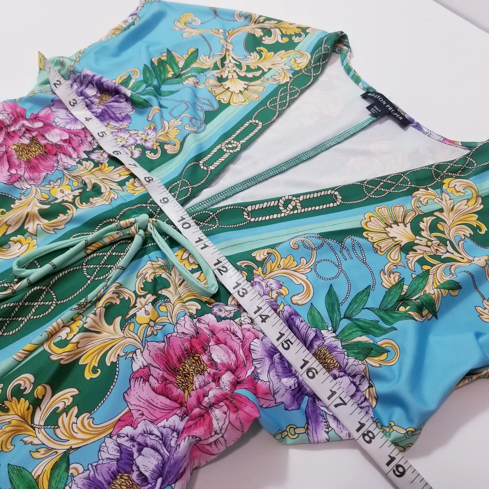 Boston Proper Colorful Floral Prints Maxi Dress Plunging Neckline Empire Waist - Image 7