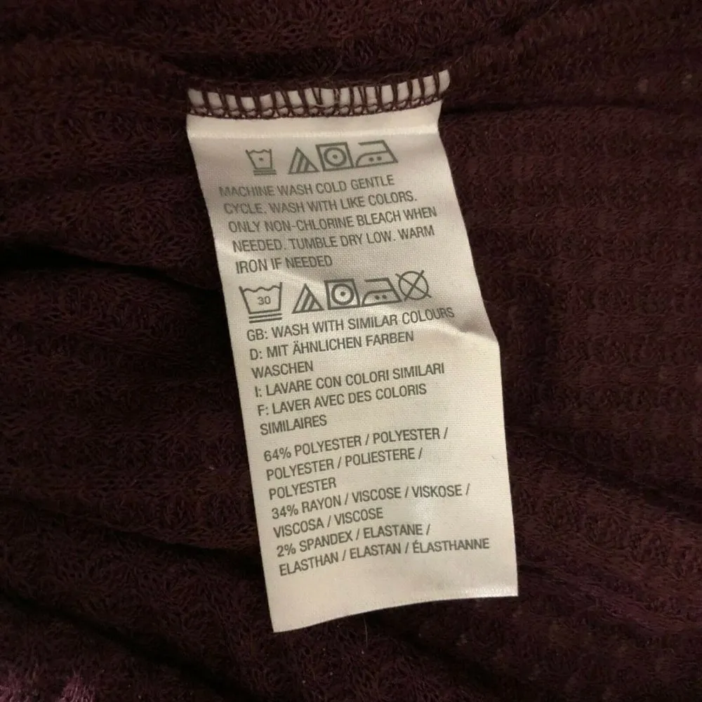 AnyBody Brushed Waffle Button Front Sleep Dress Long Sleeve V Neck Burgundy XS Red - Image 4