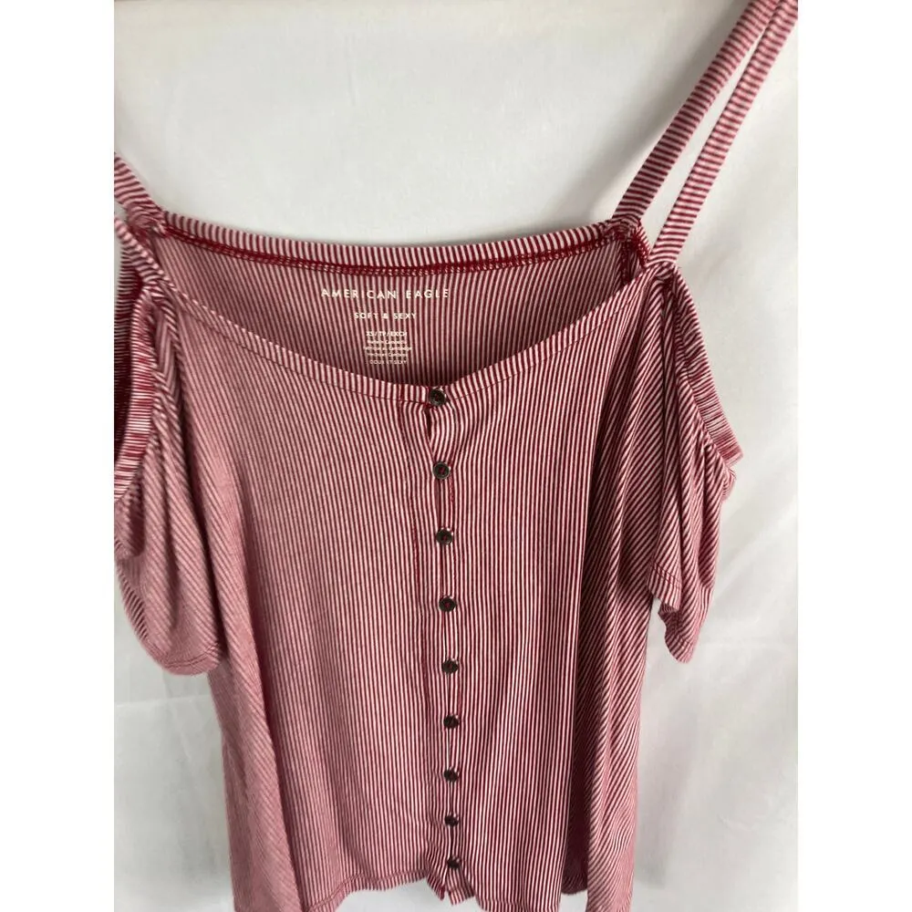American Eagle Soft &. Sexy Cold Shoulder Stripe Short Sleeve Top Size XS - Image 2