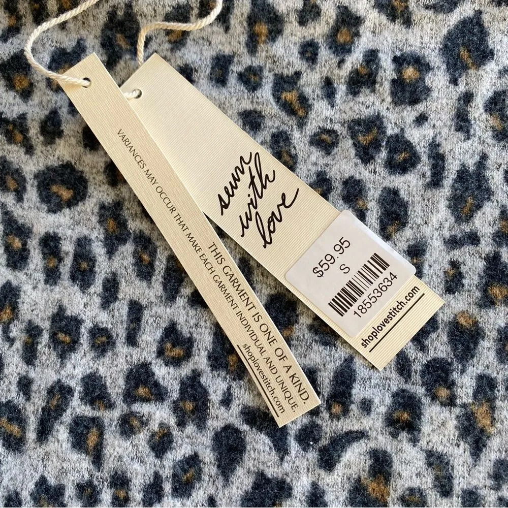 LOVESTITCH Leopard Dolman Top Sweater Gray Black Soft Small NEW - Image 4