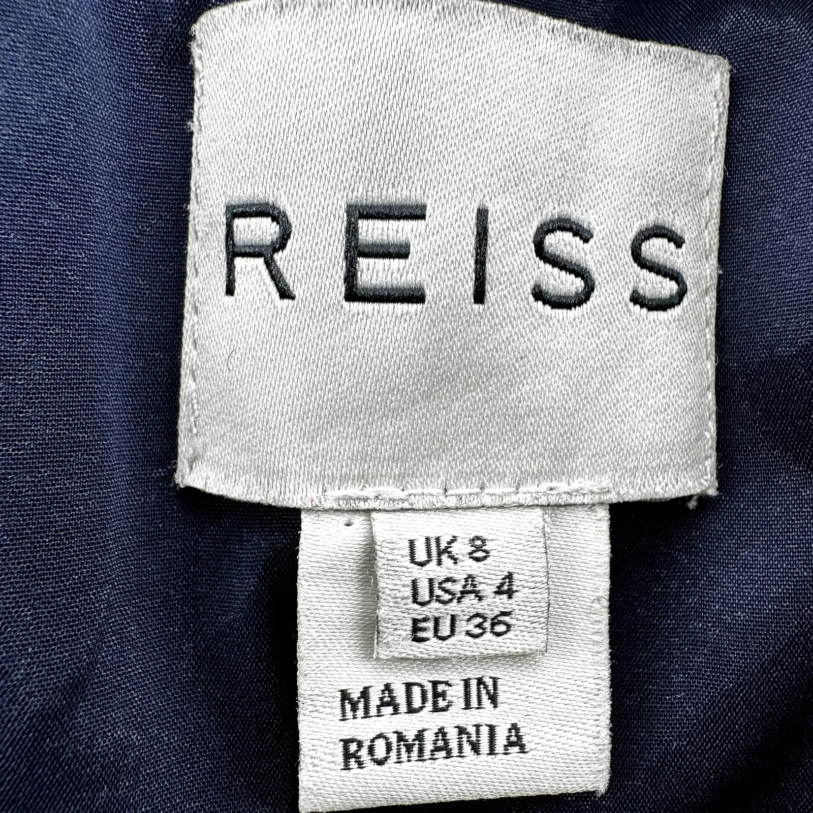 Reiss Natalie Skater Dress Fit & Flare Floral Textured Jacquard Cutout Navy 4 - Image 4