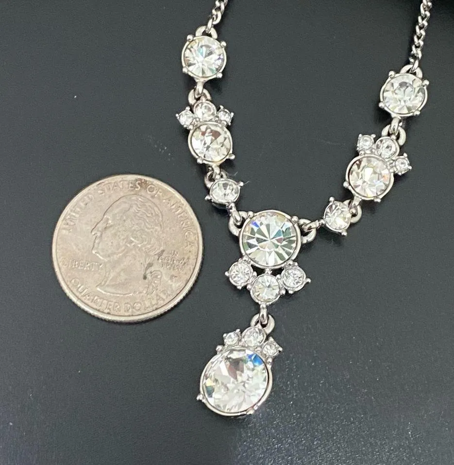 GIVENCHY Signed Silver-tone Clear Rhinestones Crystal Y-Necklace 16g - Image 3