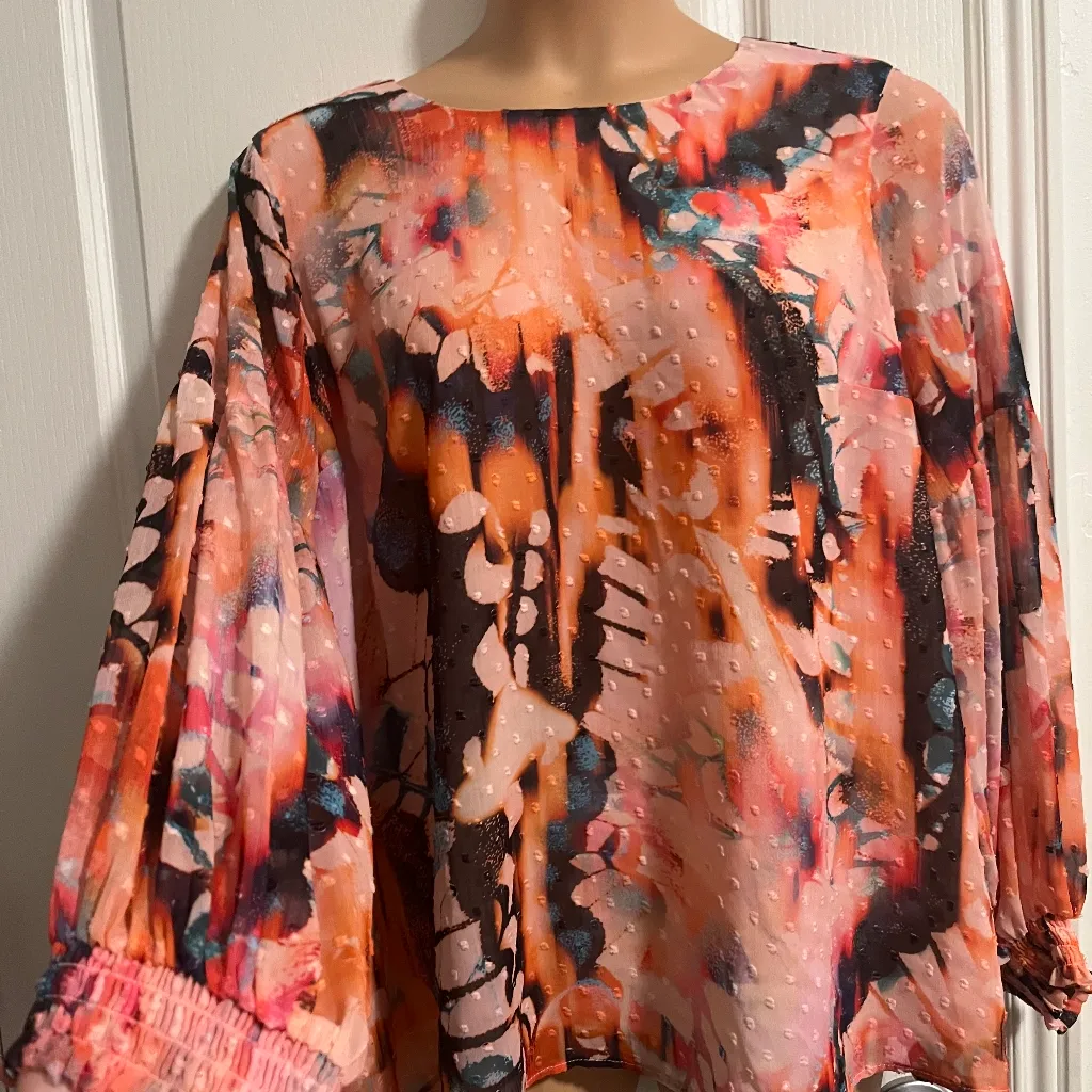 Torrid 2 Sz Multicolor Abstract Print Women's Top Orange - Image 10