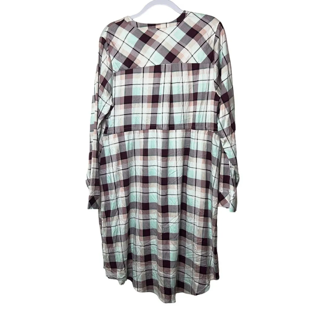 Torrid Size 00 Mini‎ Challis Button Front Shirt Dress Plaid Ivory Fall Casual - Image 2