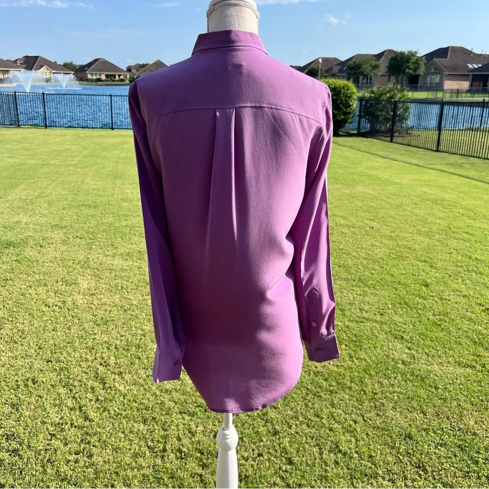 Equipment Purple Long Sleeve Silk Button-Up Shirt - Image 5
