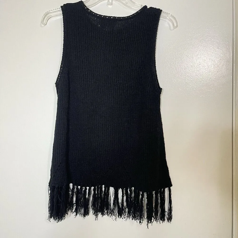 Anthropologie PEPIN black crochet fringe hem knit sweater tank size small - Image 6