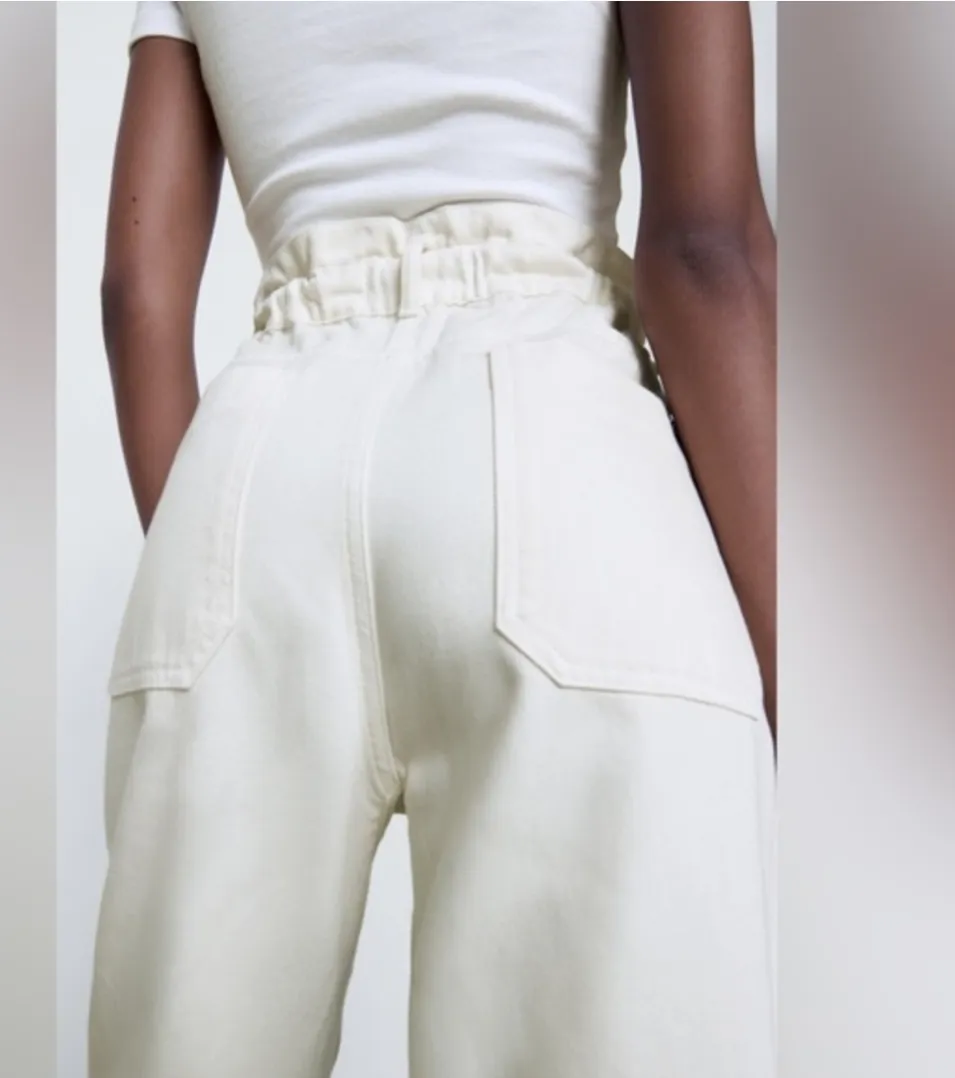 ZARA  White Paperbag High Rise Denim - Image 3