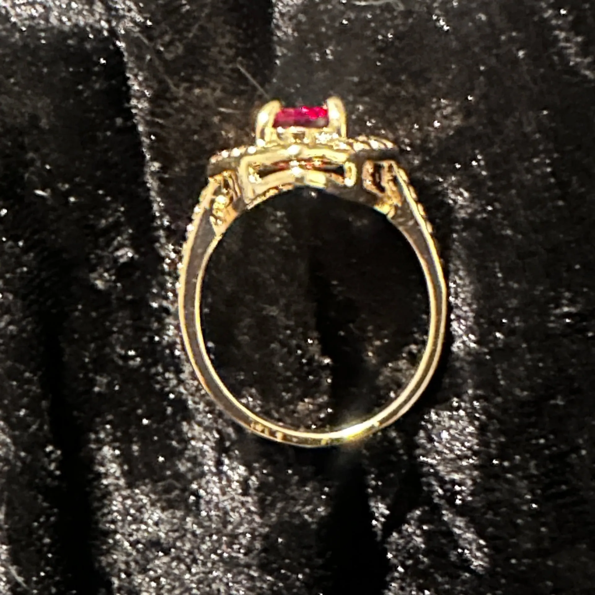 Heart Shape Ruby Engagement Ring: Gold Accent Ring With Diamond Accents Red - Image 2