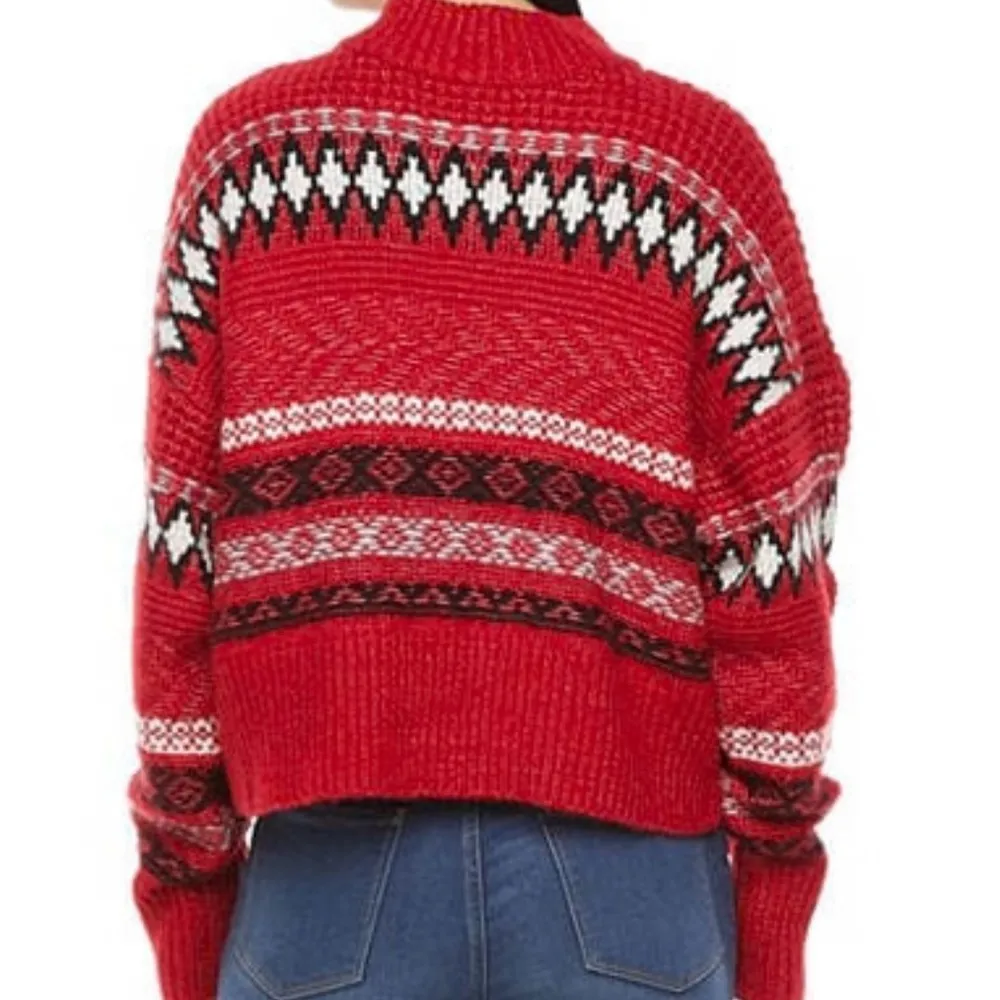 299. Daily Thread cropped, high neck, soft fair isle sweater Red Size M - Image 2