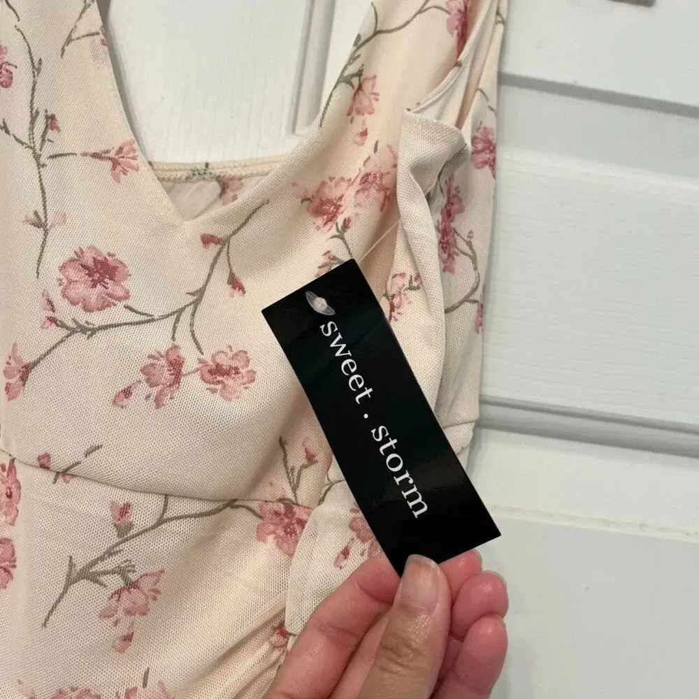 NWT Coquette Dress Cottage Floral Ruffle Fairy‎ White Pink Large Romantic Lover - Image 4