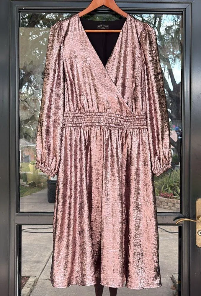 Lane Bryant Blouson-Sleeve Surplice Metallic Midi Dress - Image 2