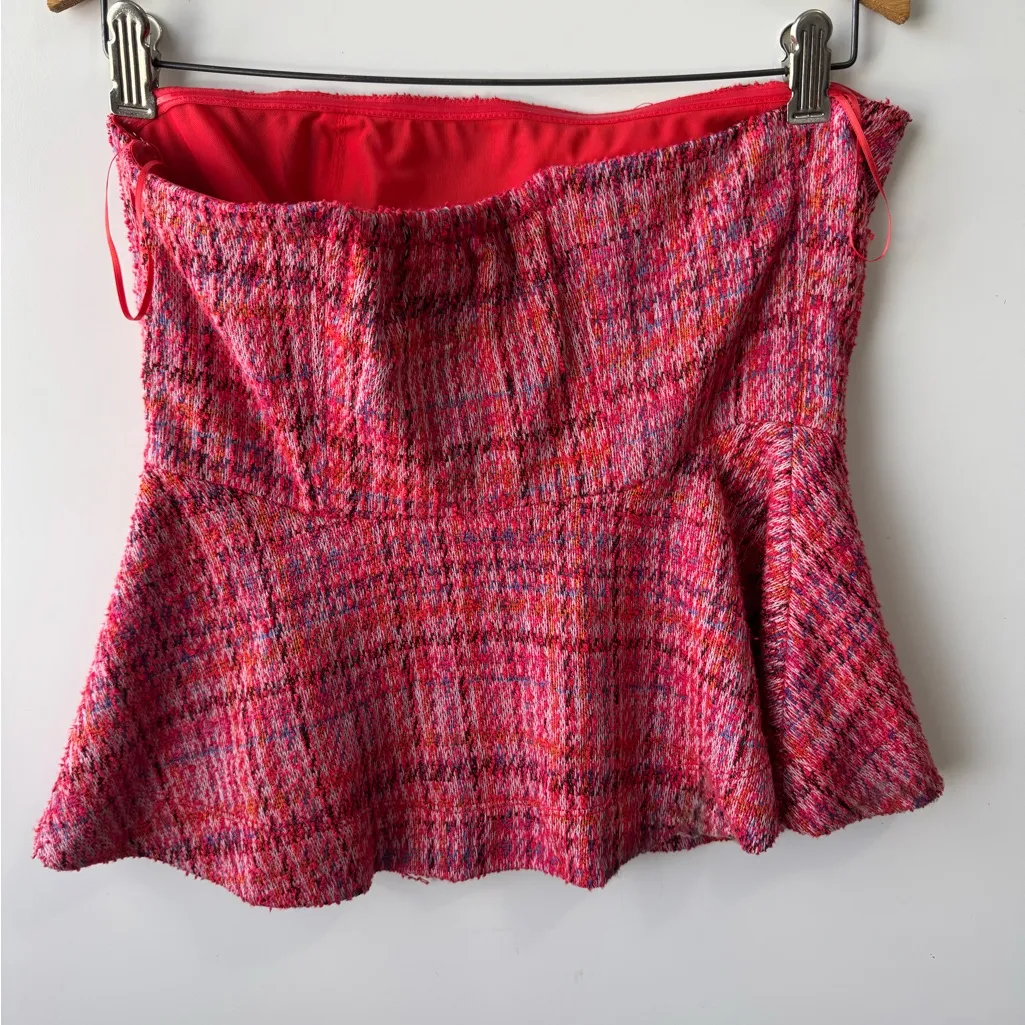 Maeve‎ Anthropologie Womens Shannon Strapless Peplum Plaid Tweed Pink Top Sz M - Image 6
