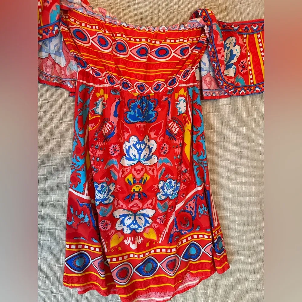 Flying Tomato Women’s Size L Off Shoulder Vibrant Colorful Short Boho Sundress - Image 6