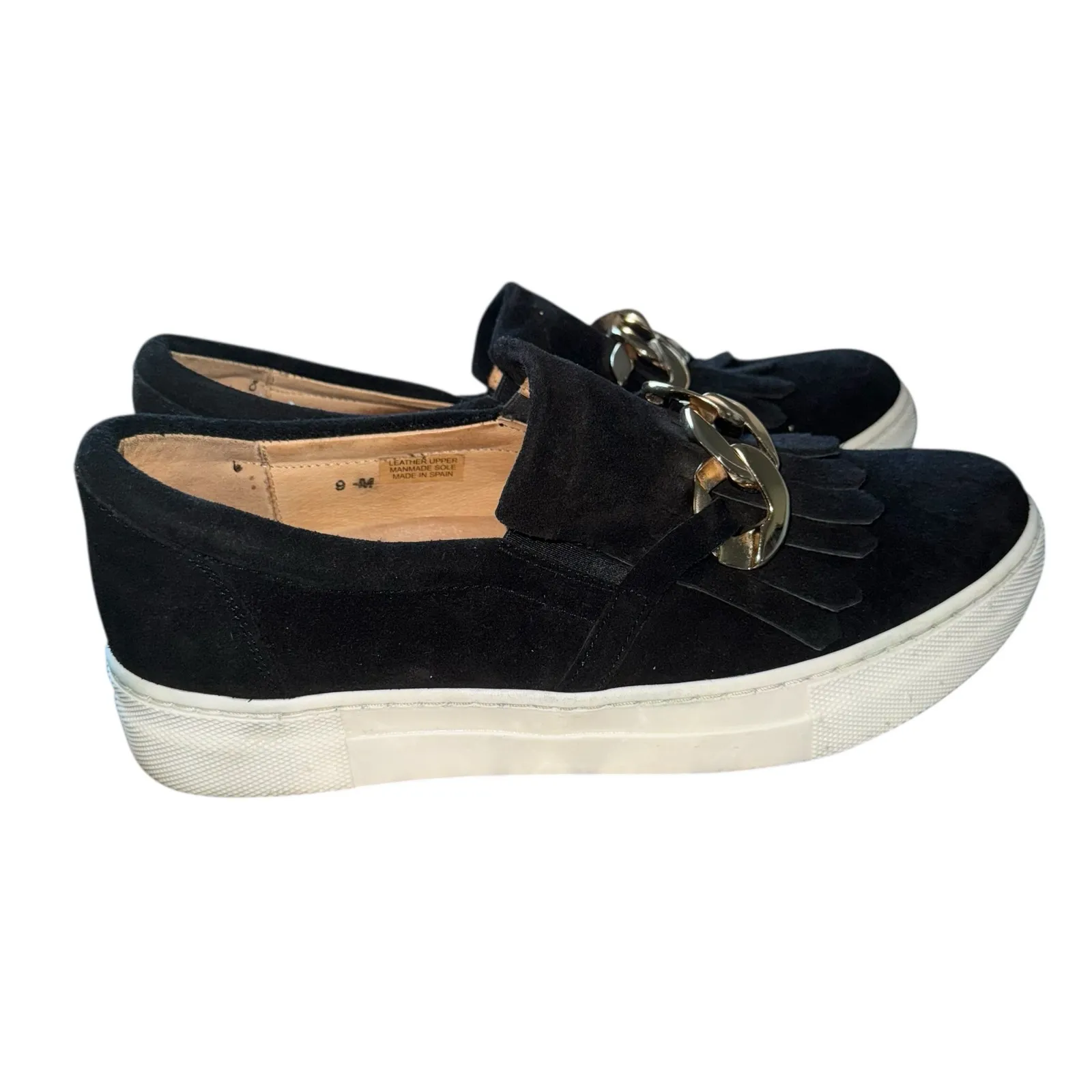 Sesto Meucci Calyce Novel Kiltie Sneakers Black Suede Golden Hardware Size 9 - Image 4