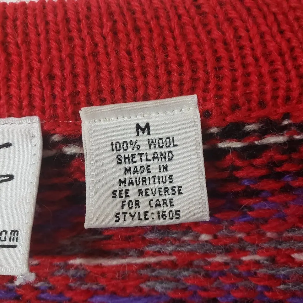 NORDSTROM, BRASS PLUM Medium Red, Black 100% Wool Button Front Cardigan Sweater - Image 6