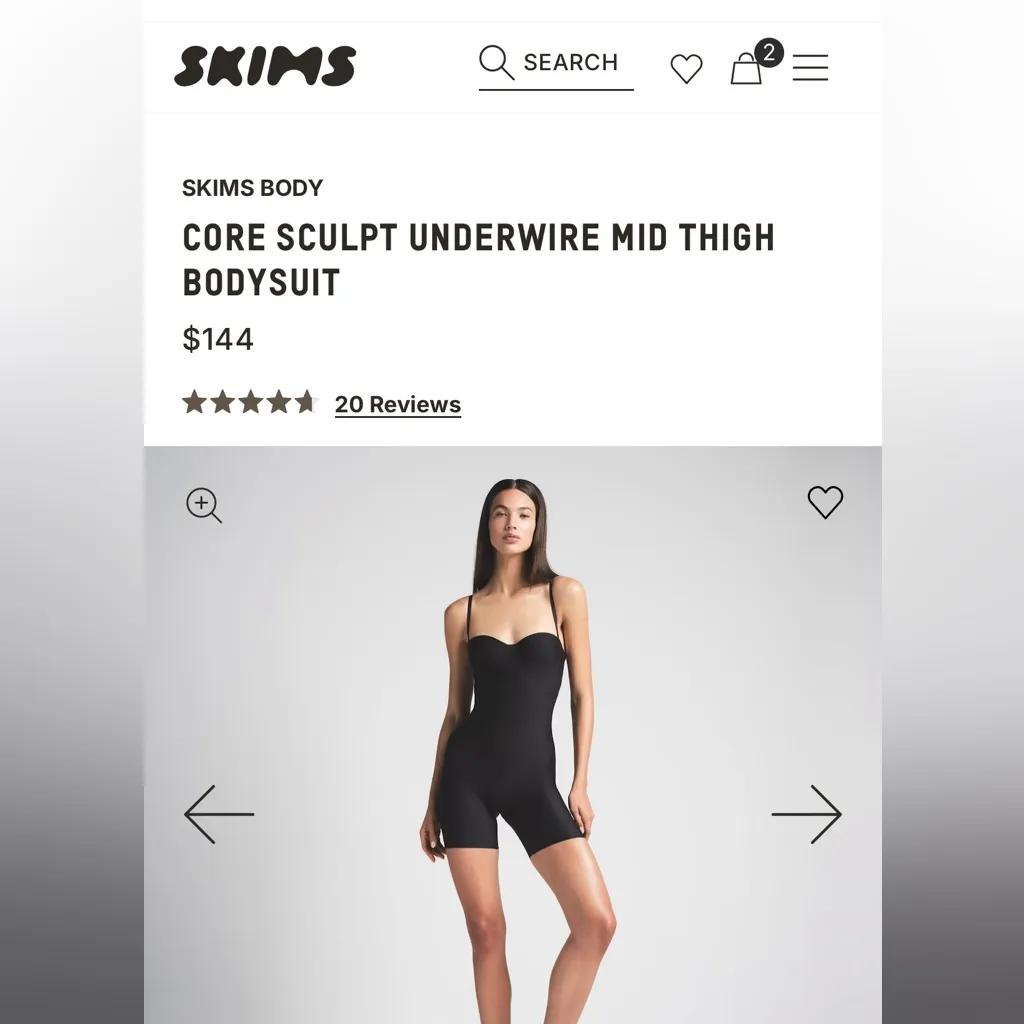 SKIMS ZONED BODY CORE SCULPT UNDERWIRE‎ MID THIGH BODYSUIT Onyx size M - Image 2