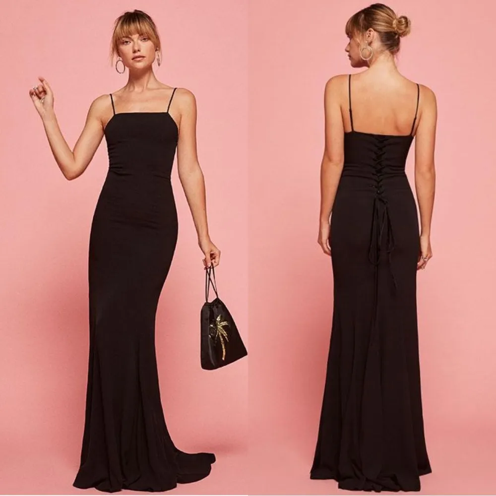 Reformation Dahlia Black Lace Up Back Maxi Dress Floor Length Size 2 - Image 3