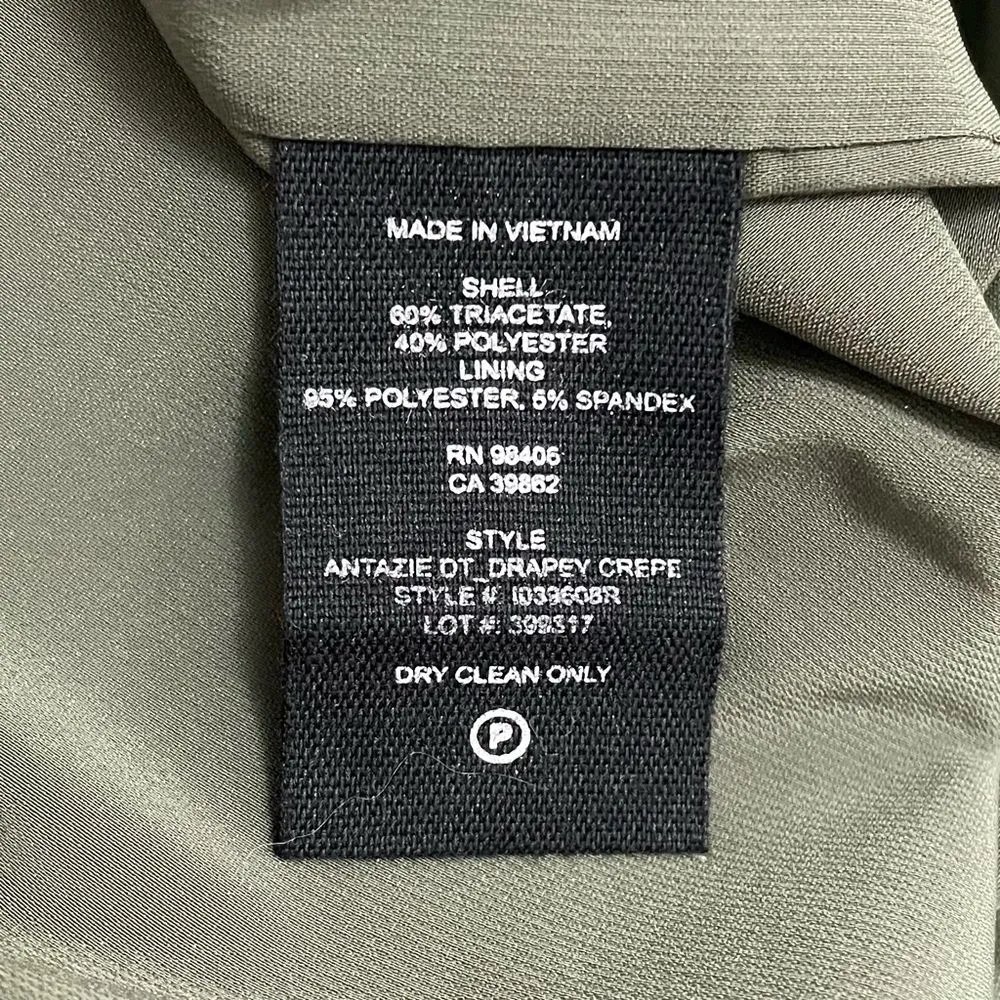 Theory Dress Women's Size 8 Keyhole Tie Shift Drapey Crepe Dress Military Green - Image 11