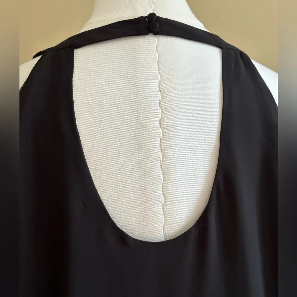 KENAR Black Sheer Ruffle’s In Front Sleeveless Cut Out Back 2  Buttons Sz 14 - Image 8