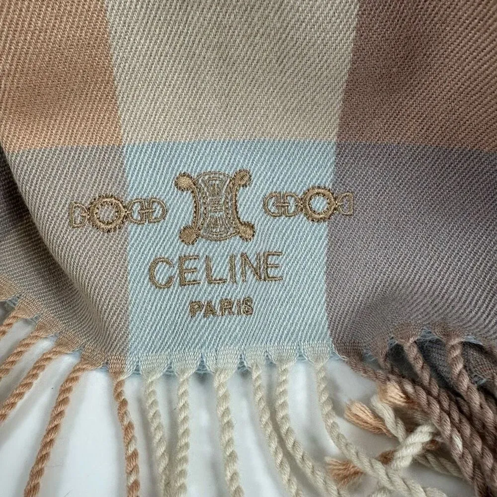 Celine Macadam Embroidered Logo Vintage Wool Winter Scarf - Image 3