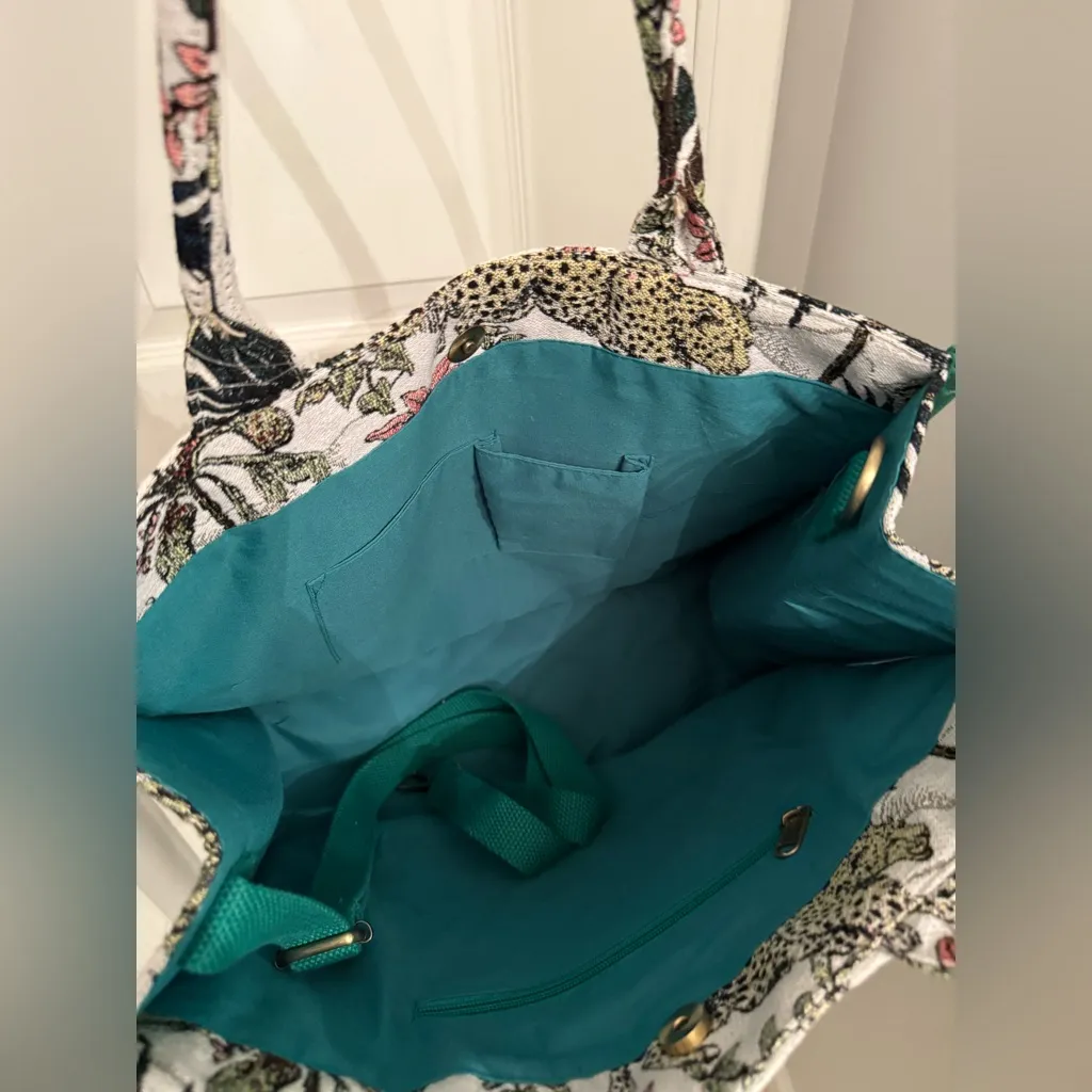 African Safari Multicolor embellished Tote Bag Green - Image 3