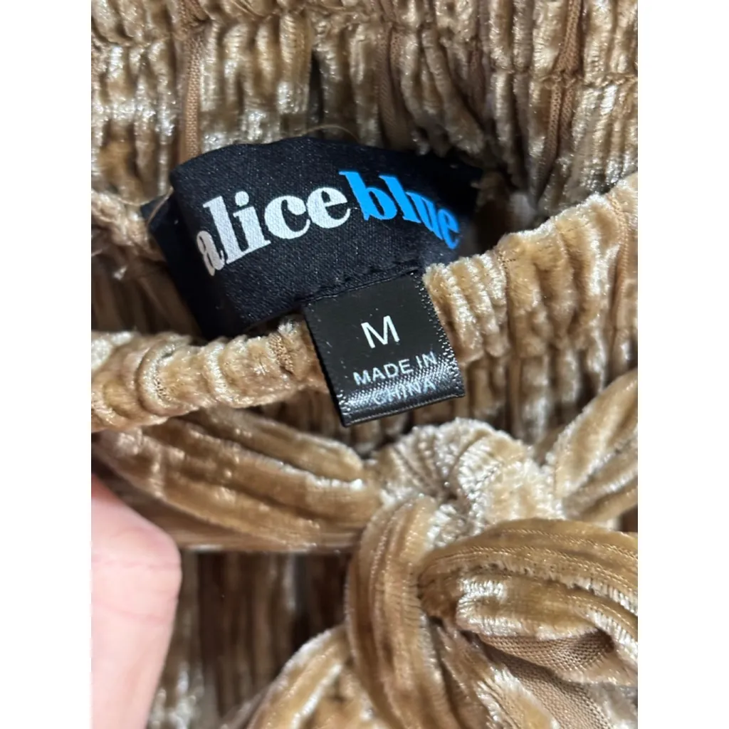 Alice Blue Gold Plissé Wide Leg Pants, Medium - Image 7