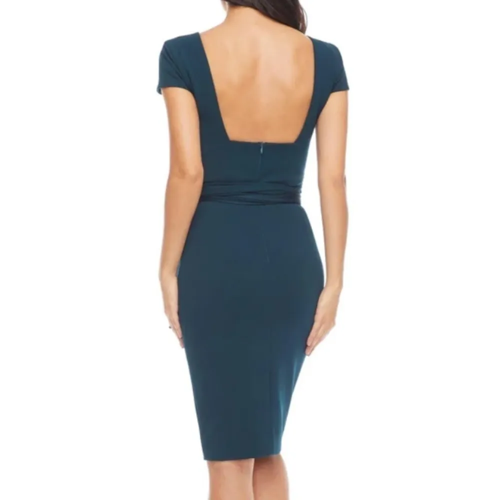 Dress the Population Dana Bodycon Sheath V-Neck Square Back Tie‎ Sash Dress XL - Image 5