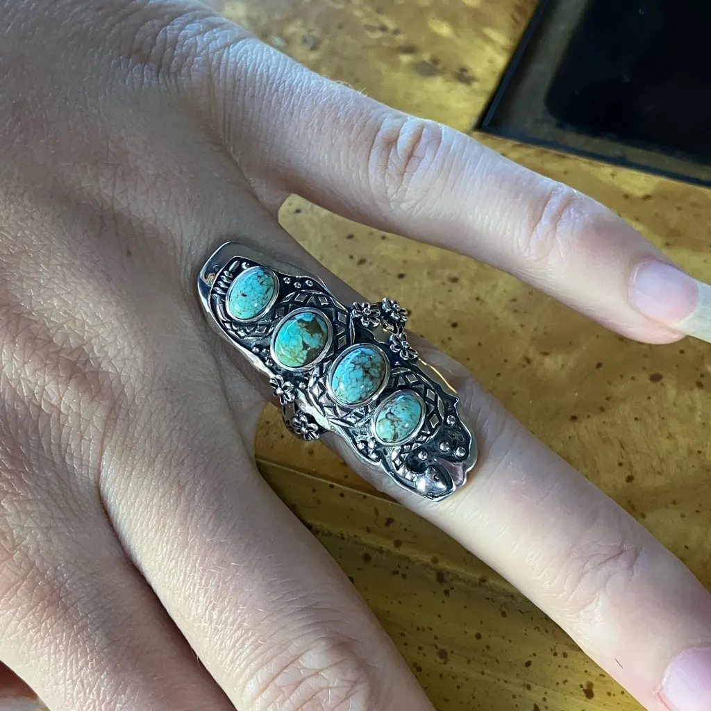 Natural Blue Moon Turquoise Sterling Silver Snake Ring Size 6 - Image 4