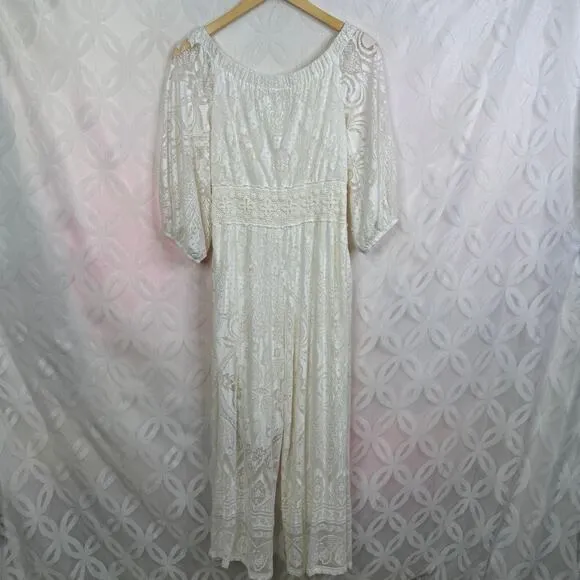 Farm Rio Elliot Off The‎ Shoulder Lace Cream Boho Jumpsuit Size XS - Image 7
